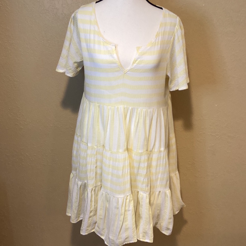 By Together Tiered Ruffle Mini Dress, Yellow/White Striped, Small, 100% Cotton